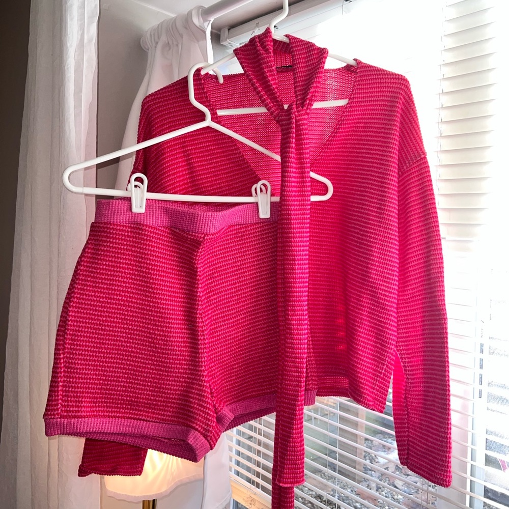 Zara, dark pink, stripped, shorts, matching set, size Small